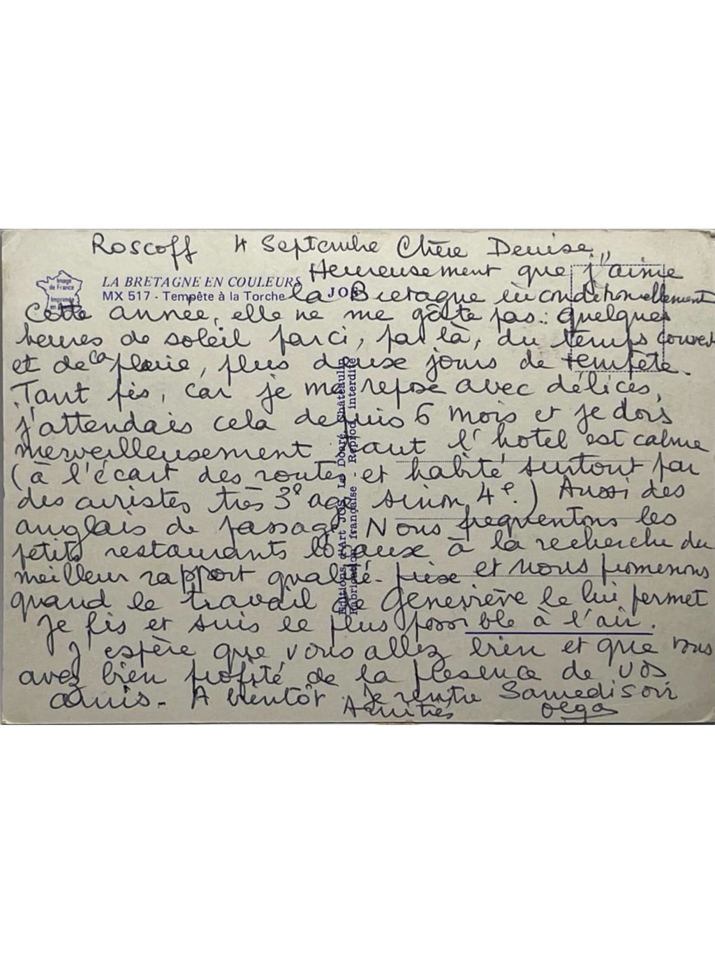 Verso de la carte postale