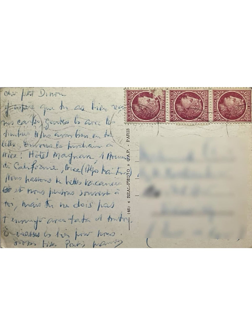 Verso de la carte postale