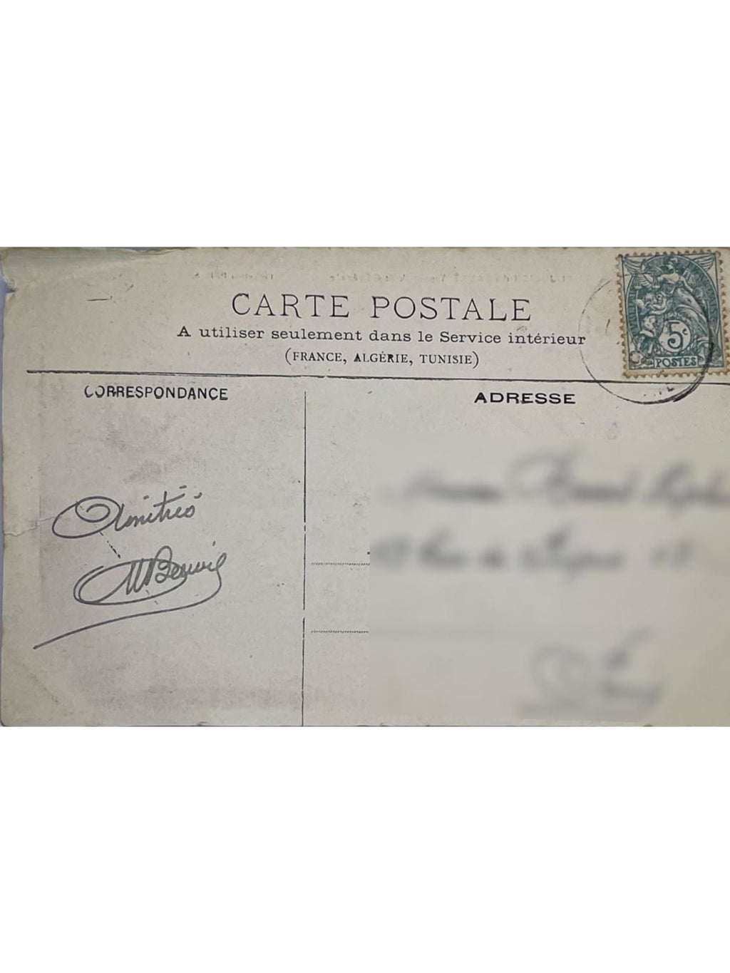 Verso de la carte postale