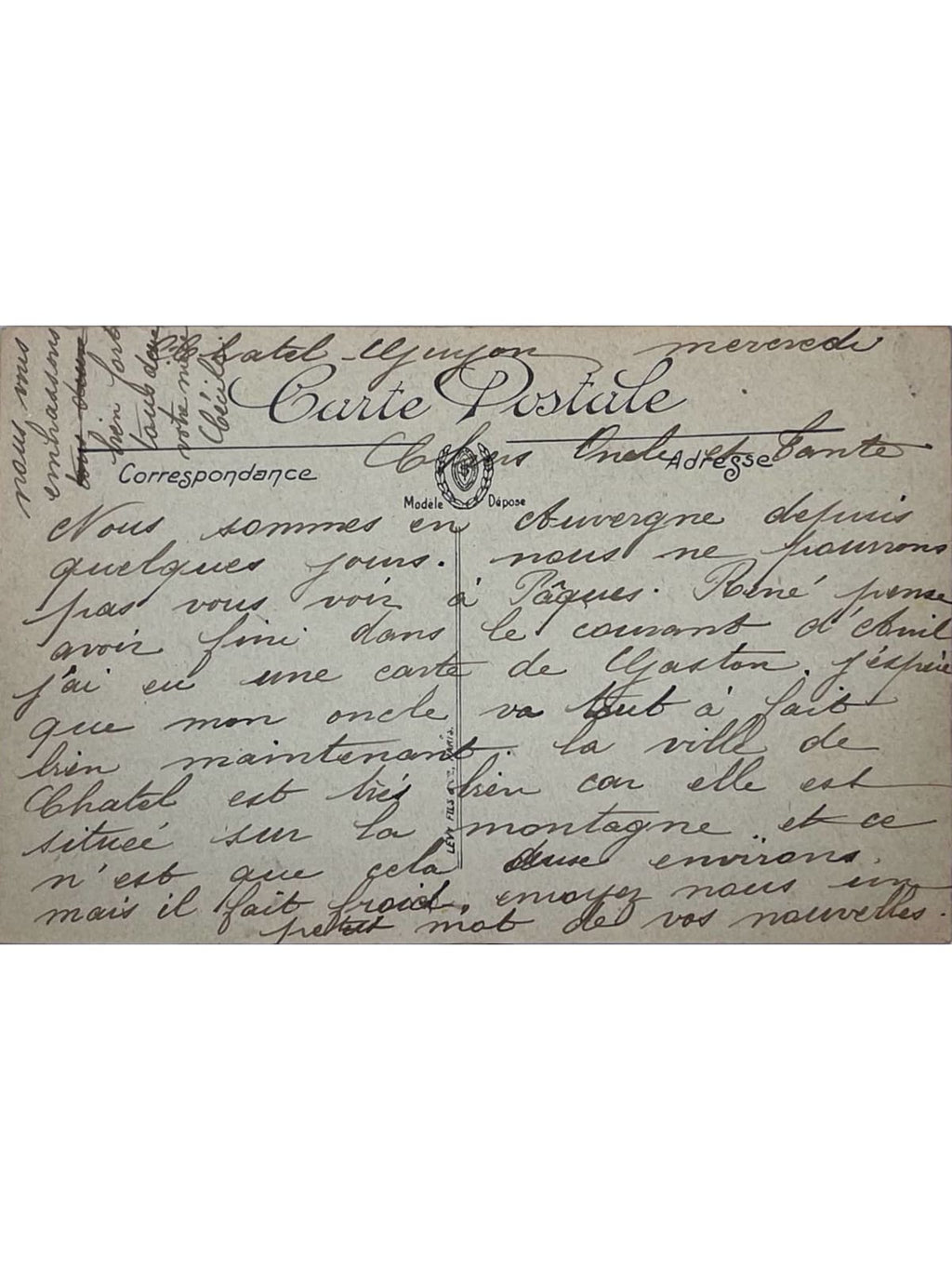 Verso de la carte postale