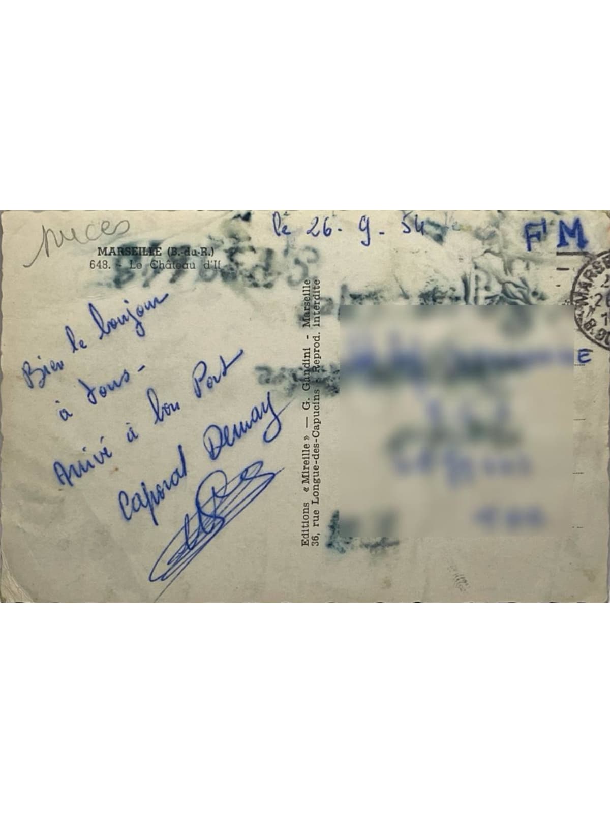 Verso de la carte postale