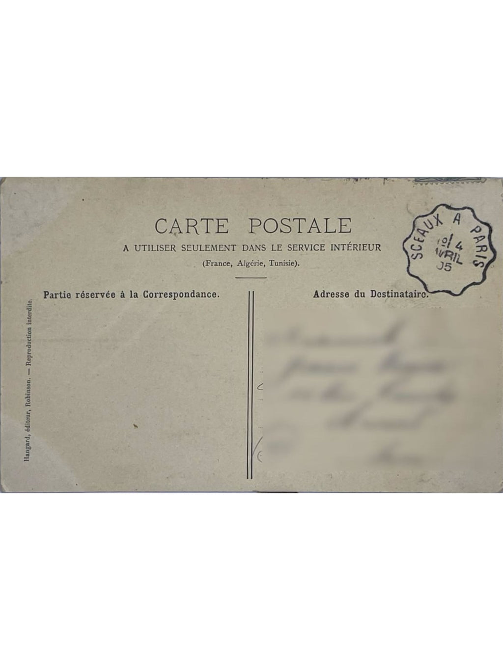Verso de la carte postale