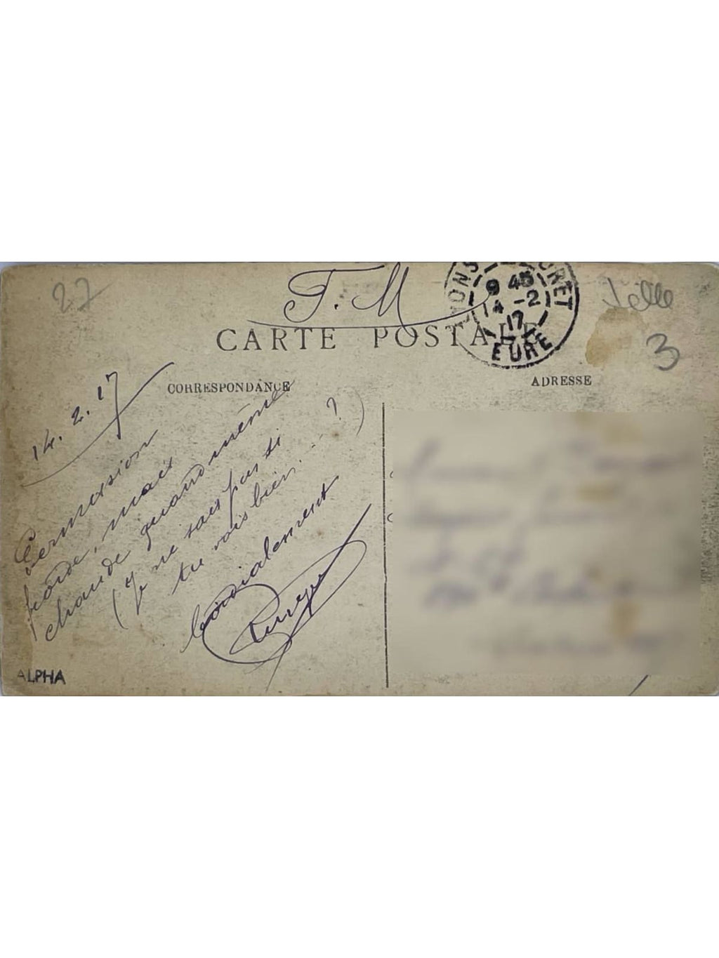 Verso de la carte postale