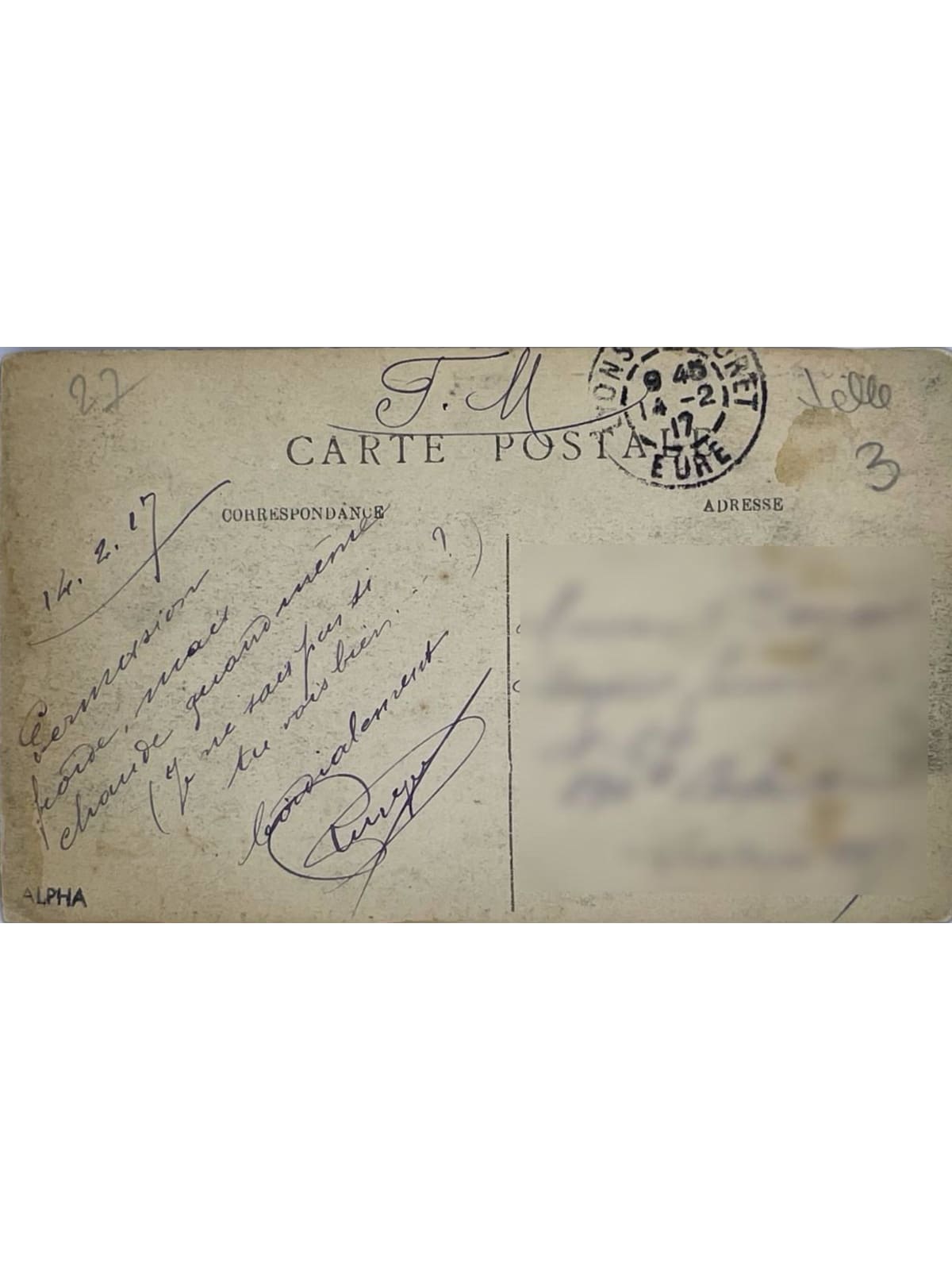 Verso de la carte postale