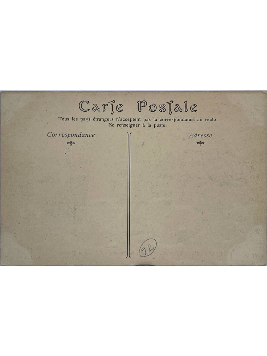Verso de la carte postale