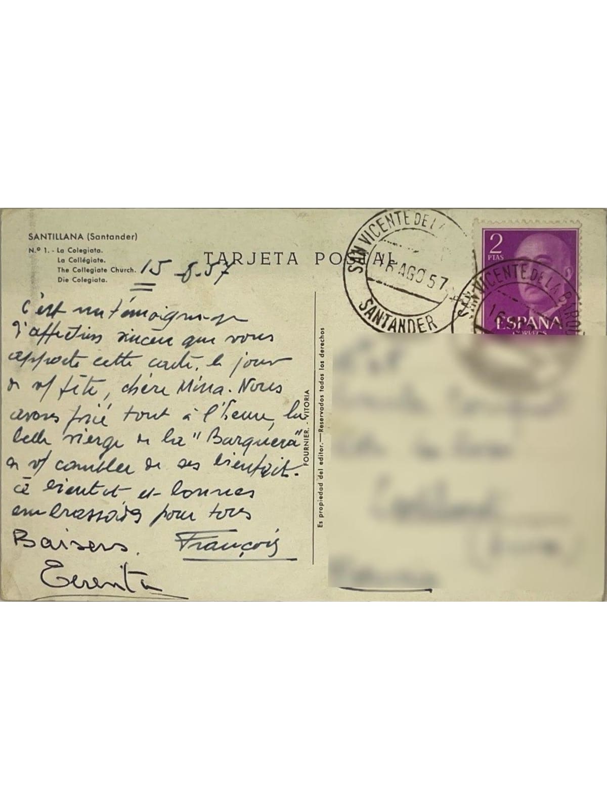 Verso de la carte postale
