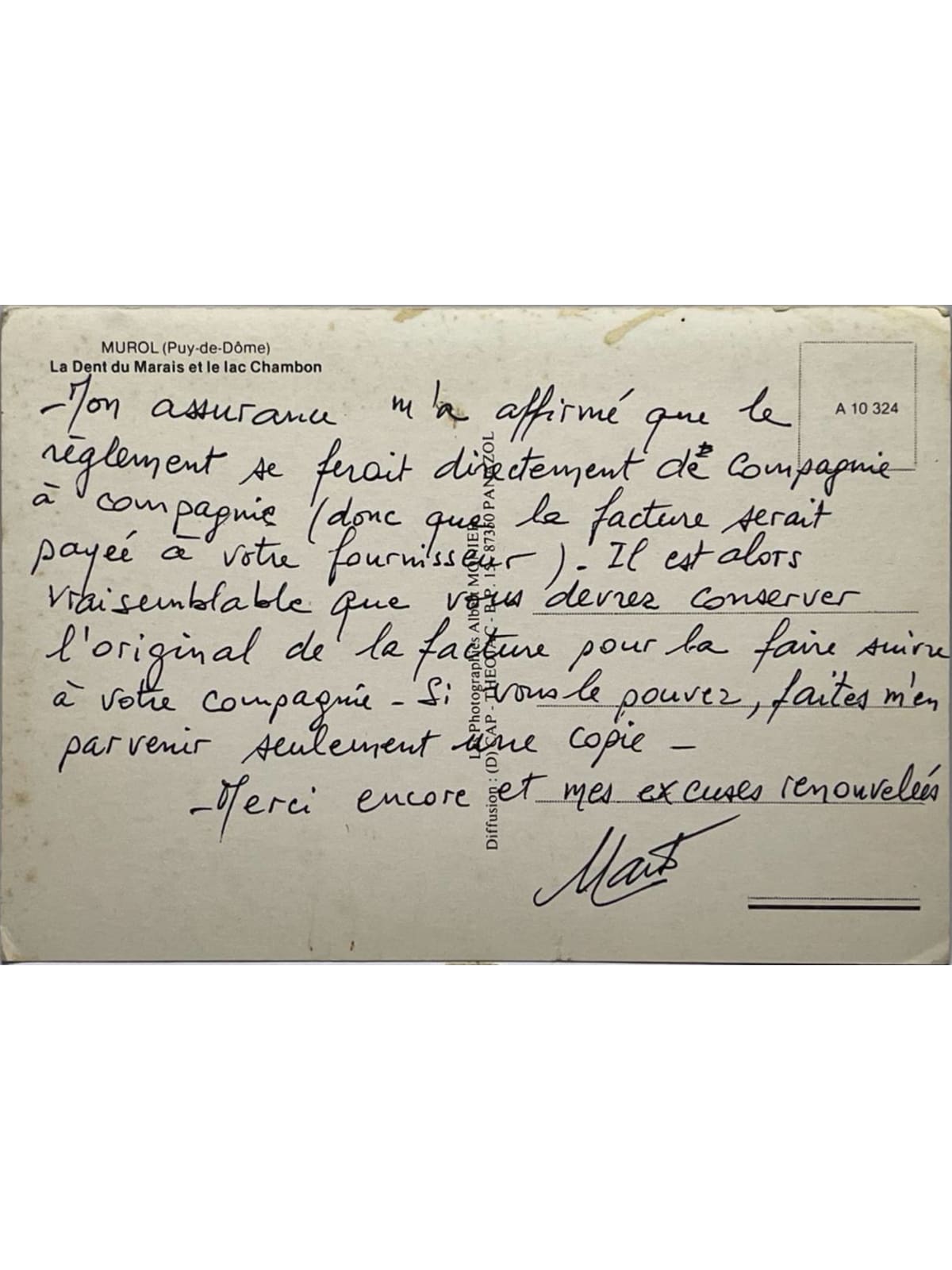 Verso de la carte postale