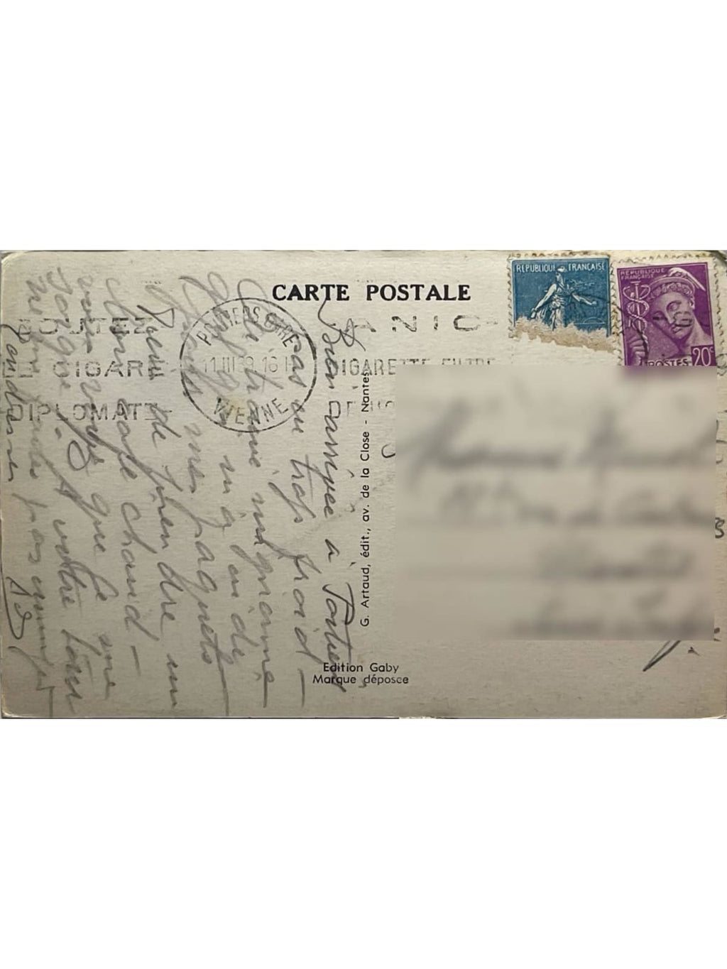 Verso de la carte postale