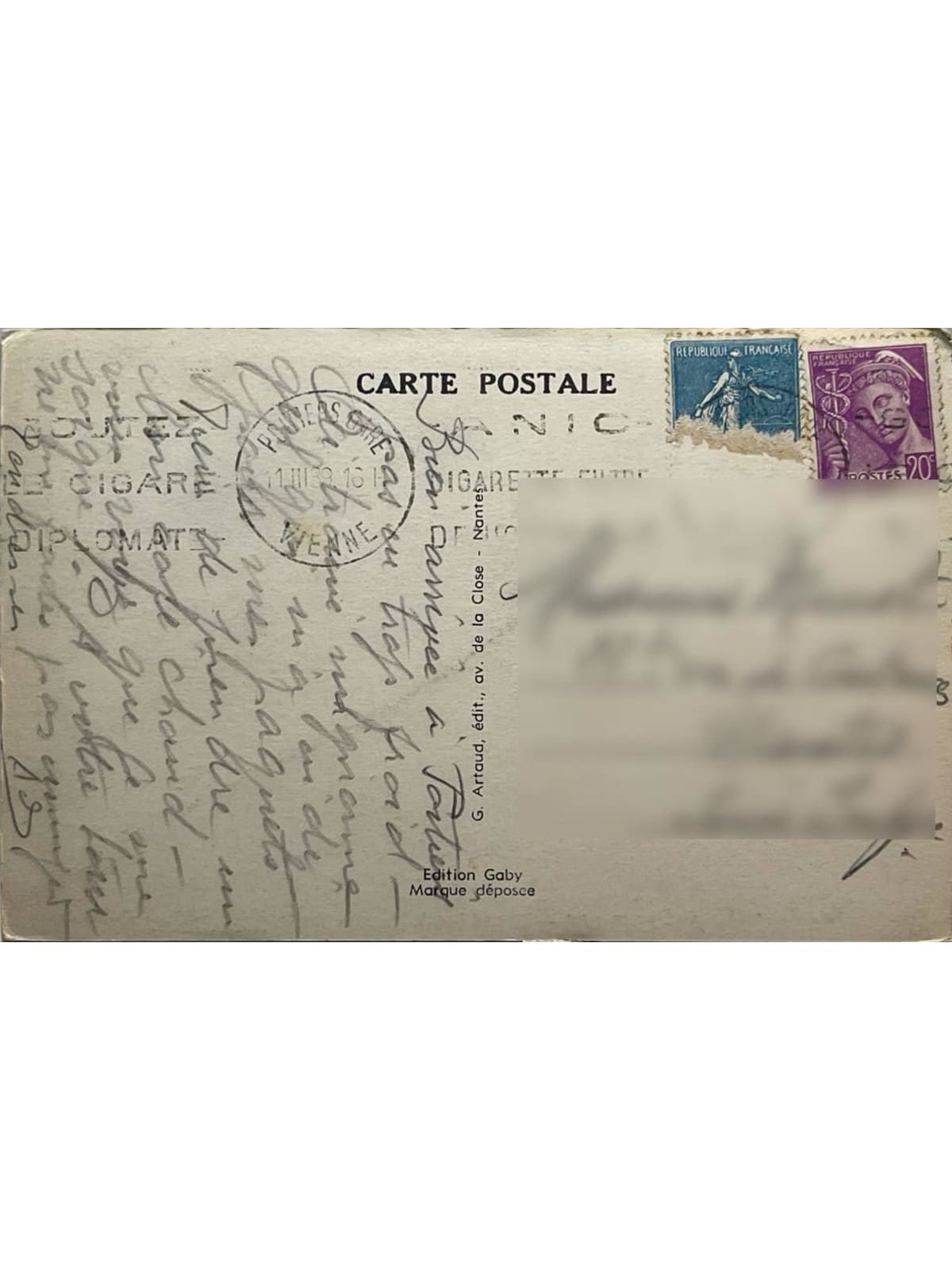 Verso de la carte postale