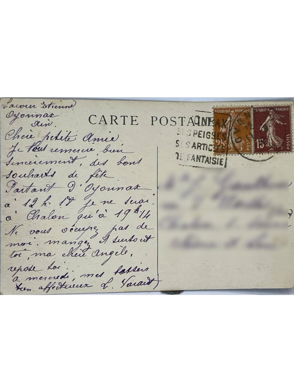 Verso de la carte postale
