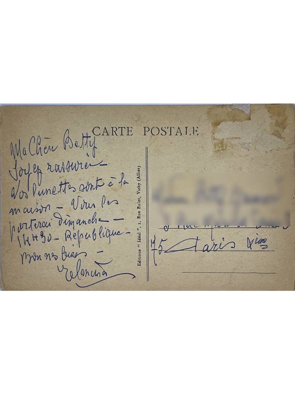 Verso de la carte postale