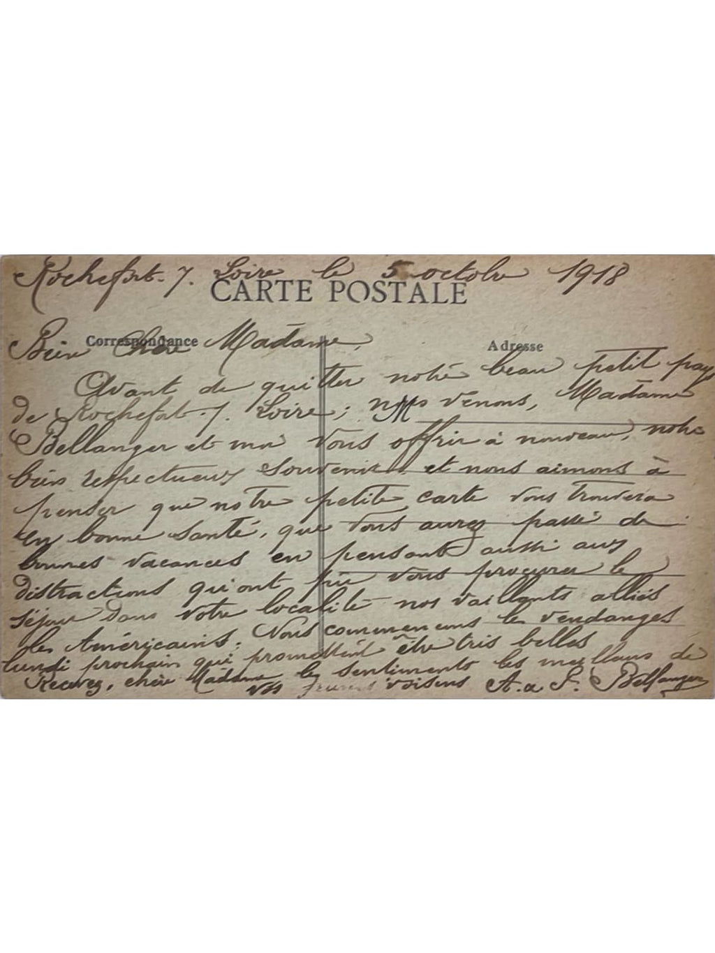 Verso de la carte postale