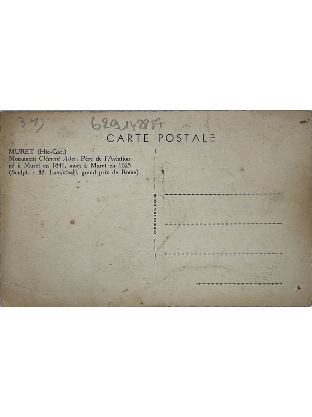 Verso de la carte postale