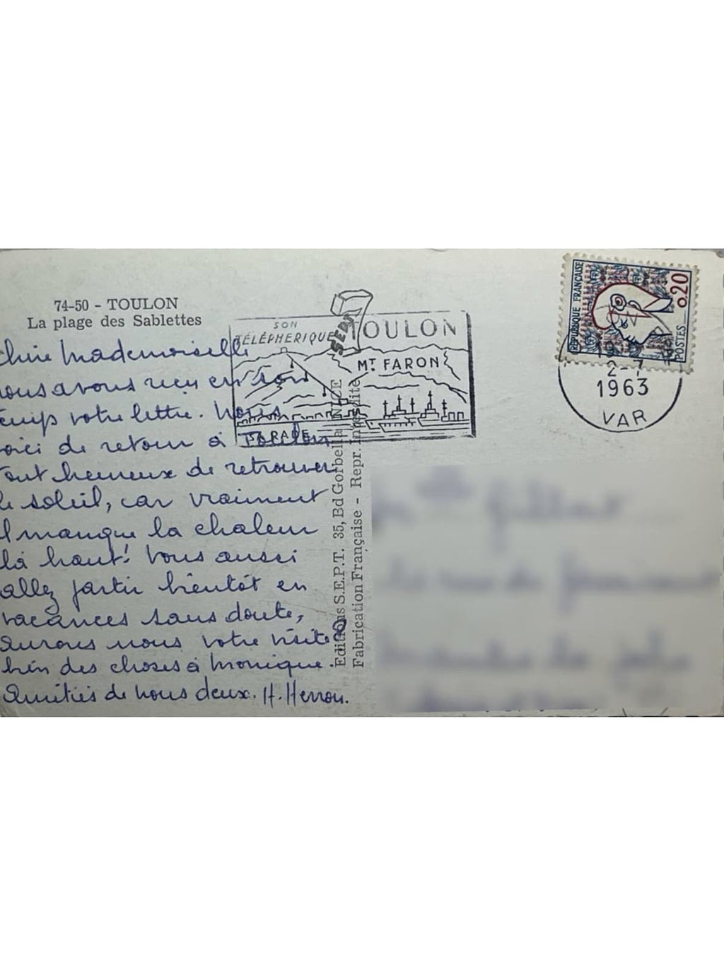Verso de la carte postale