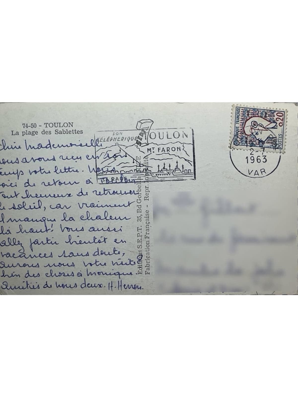 Verso de la carte postale