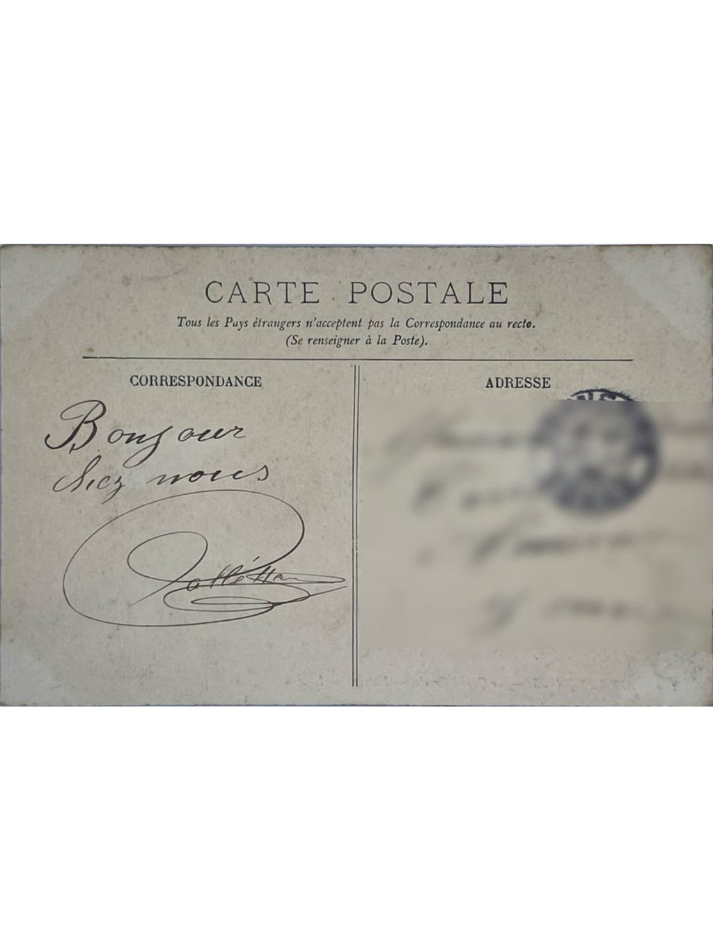 Verso de la carte postale