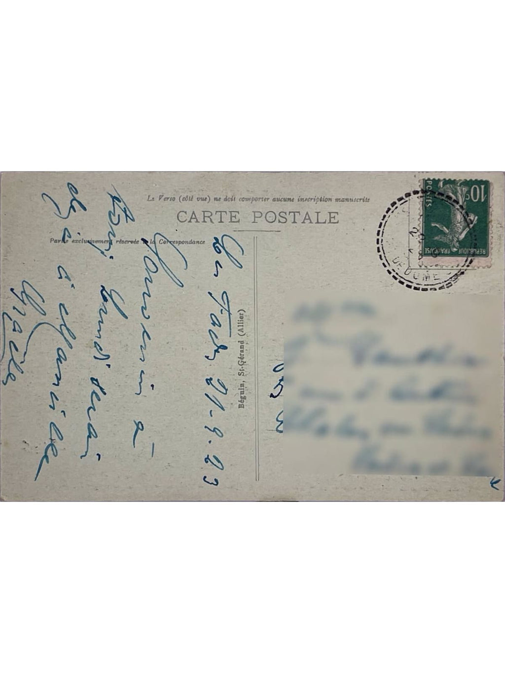 Verso de la carte postale