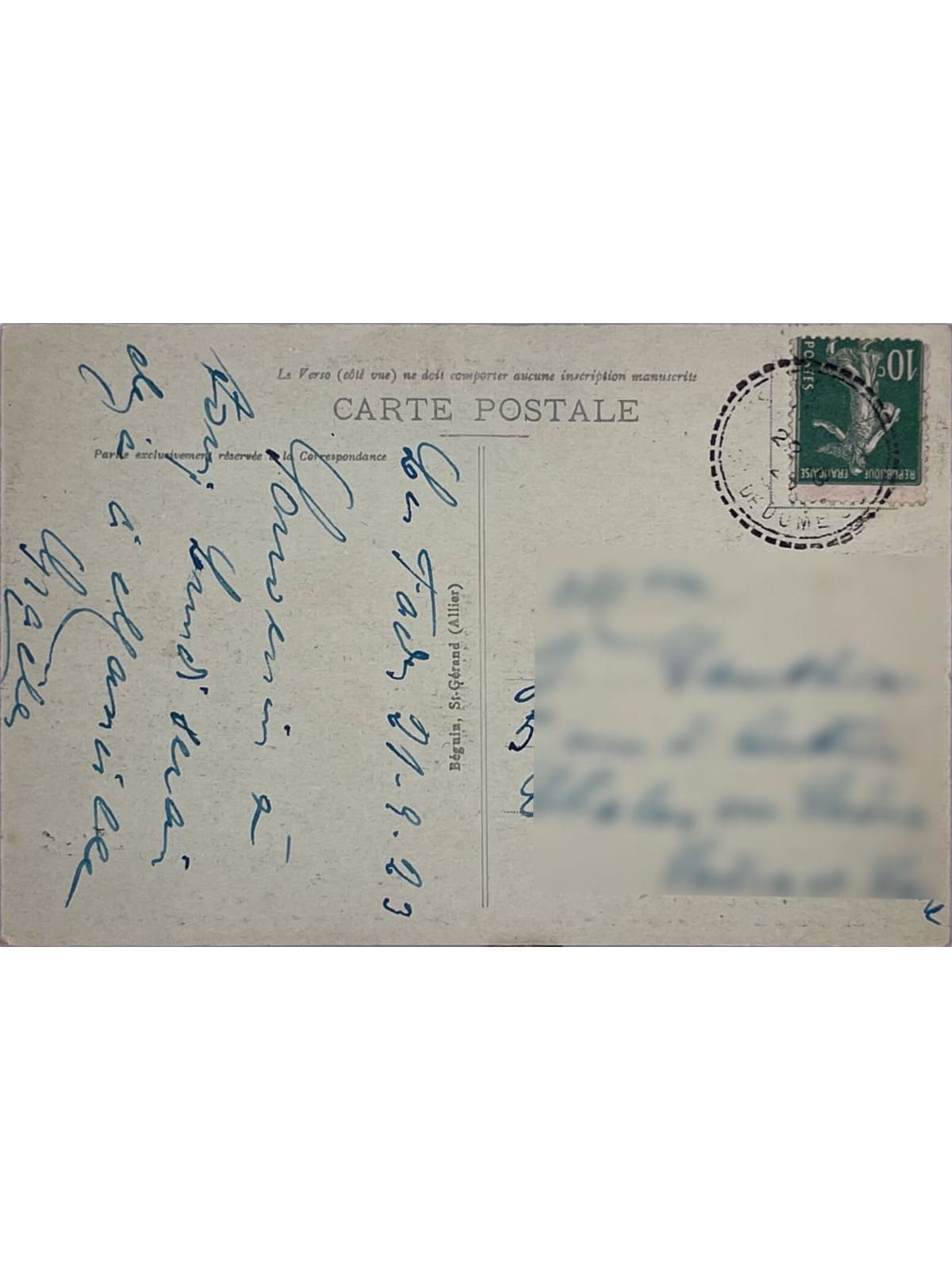 Verso de la carte postale