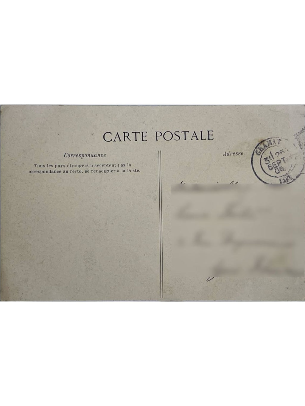 Verso de la carte postale