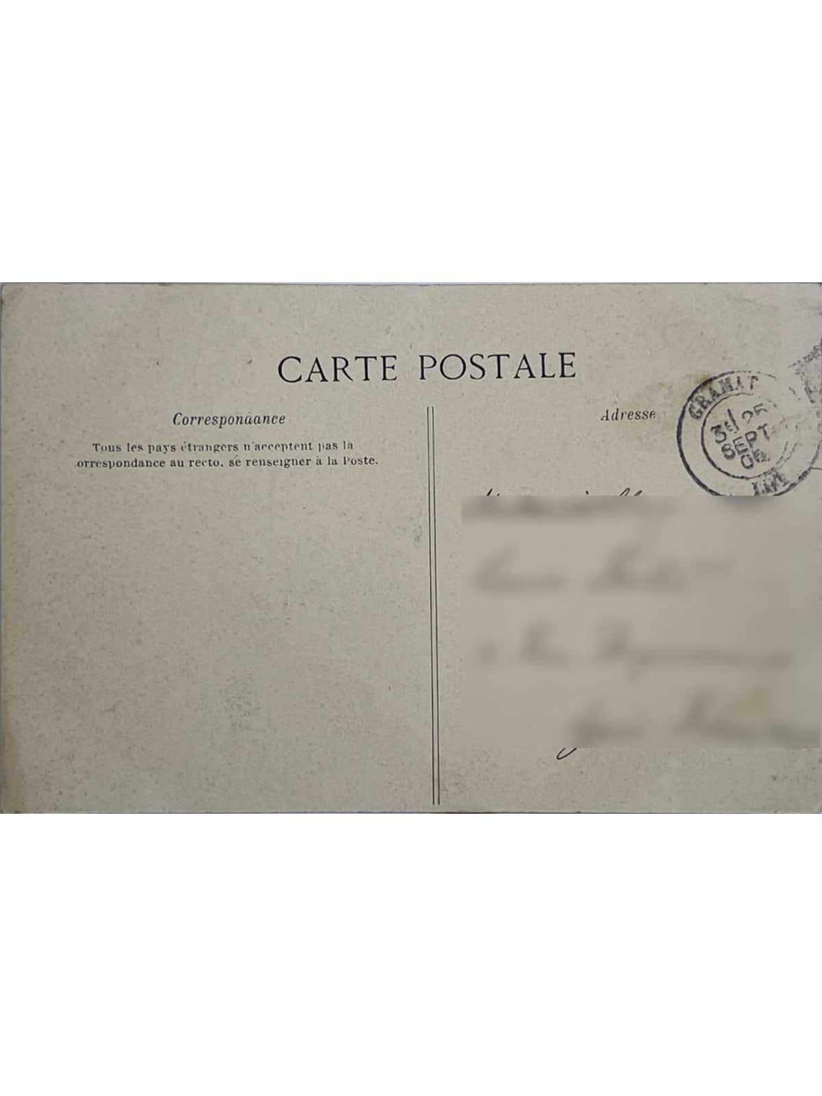 Verso de la carte postale
