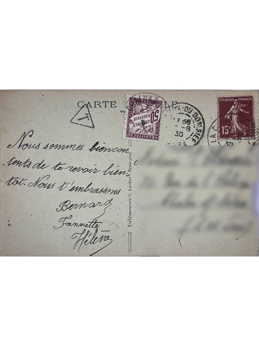 Verso de la carte postale