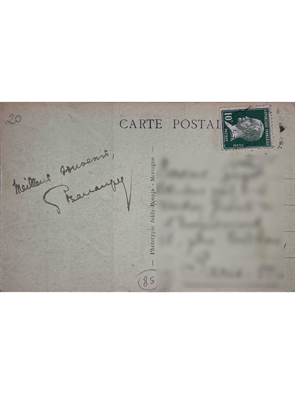 Verso de la carte postale