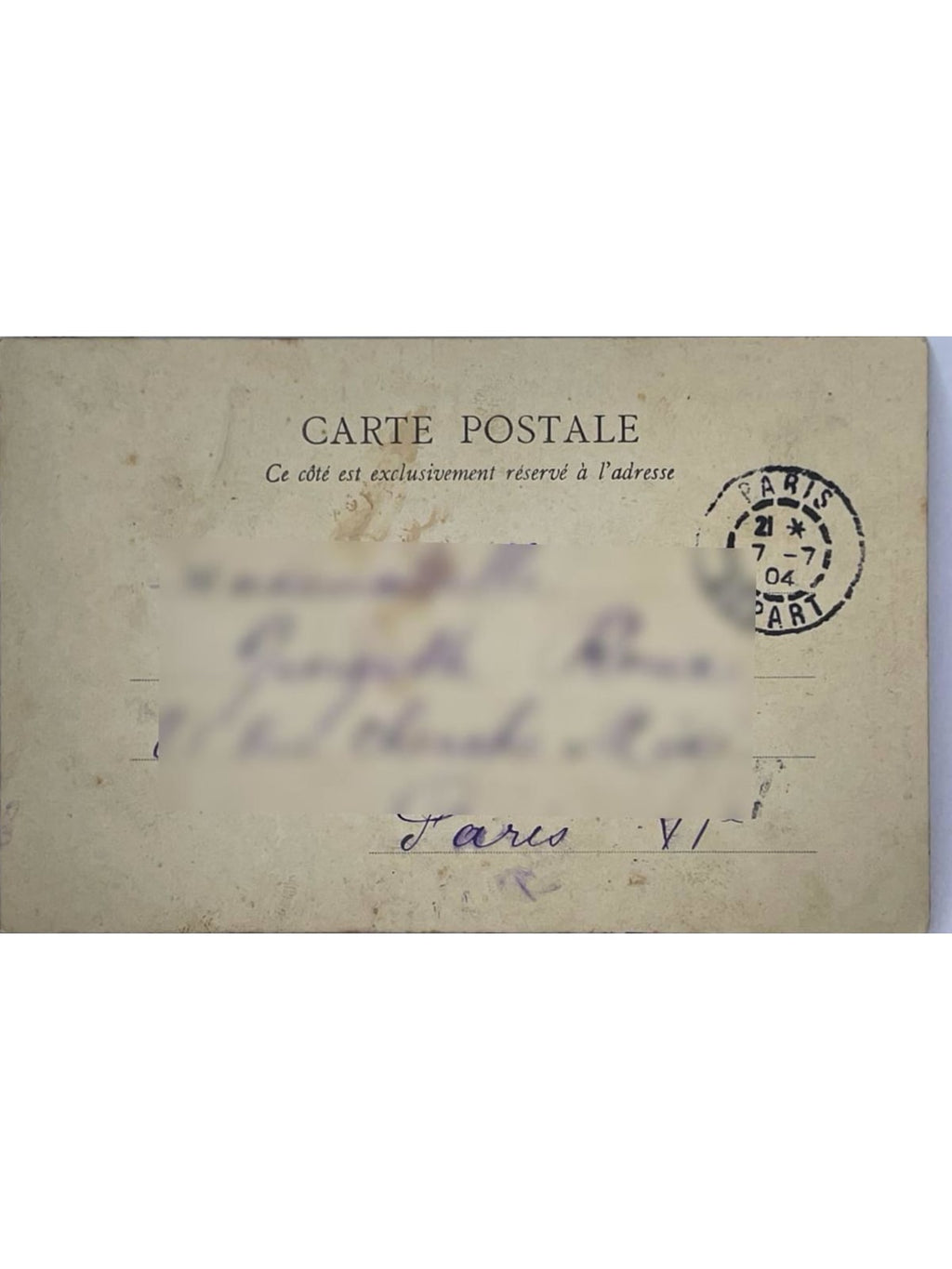 Verso de la carte postale