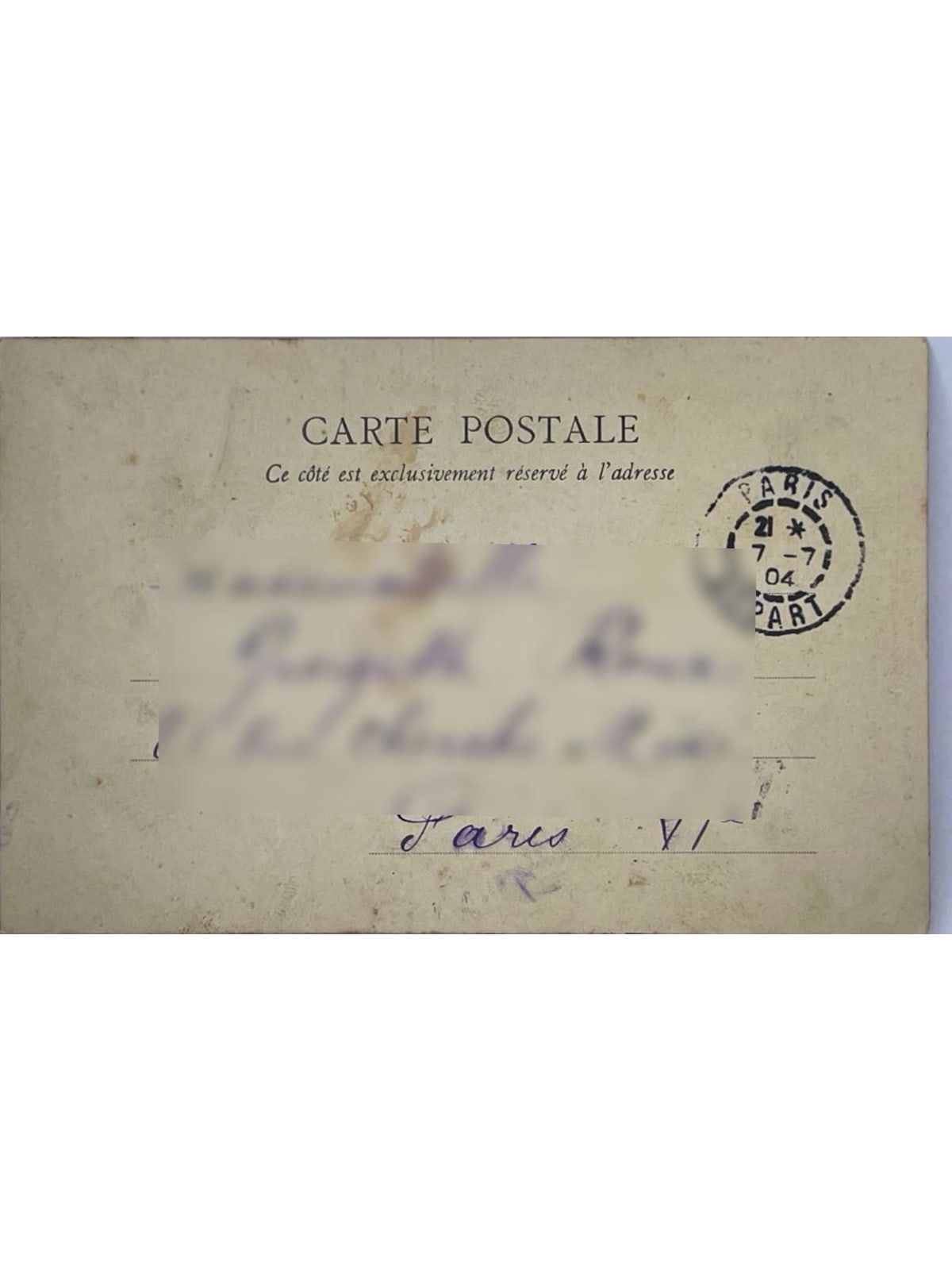Verso de la carte postale