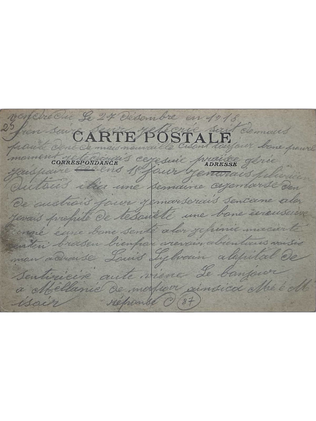 Verso de la carte postale