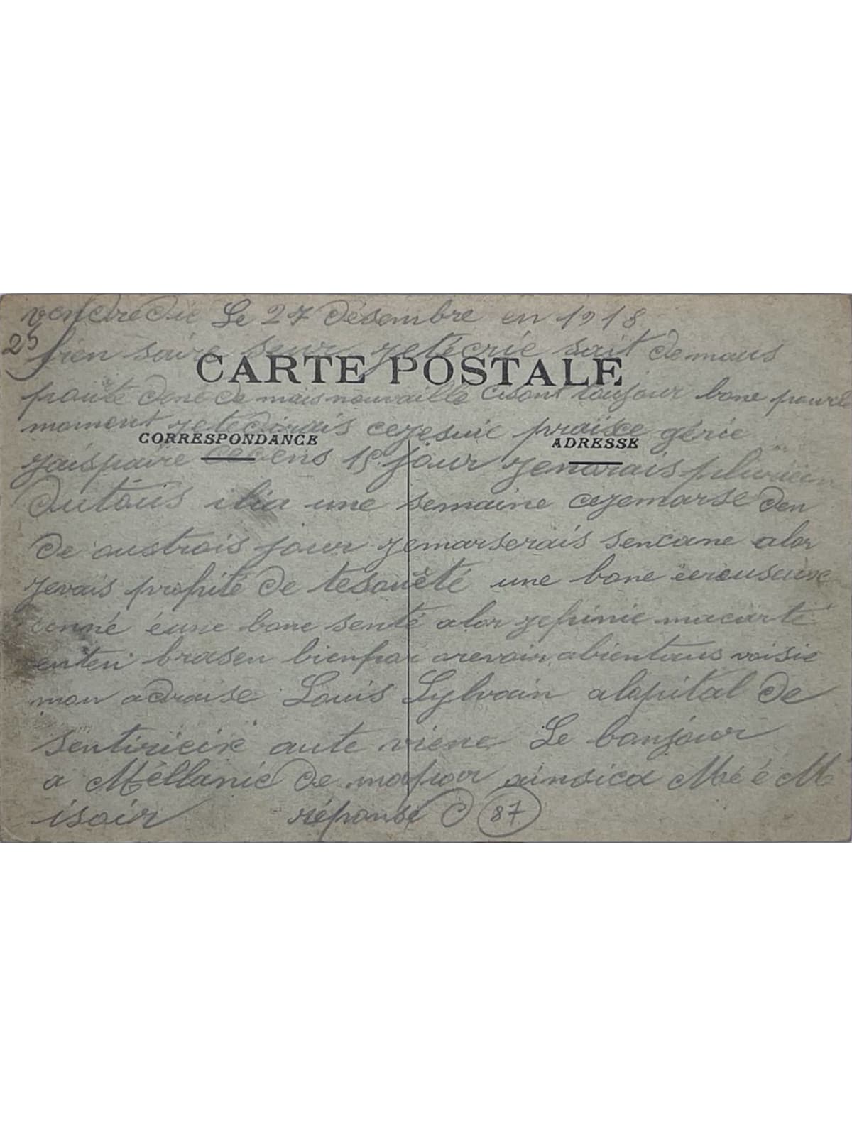 Verso de la carte postale
