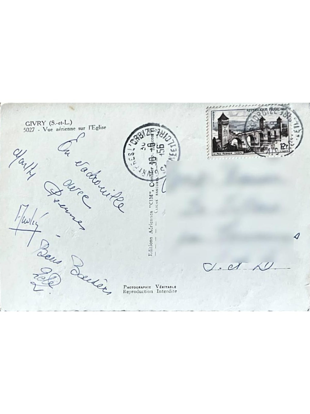Verso de la carte postale