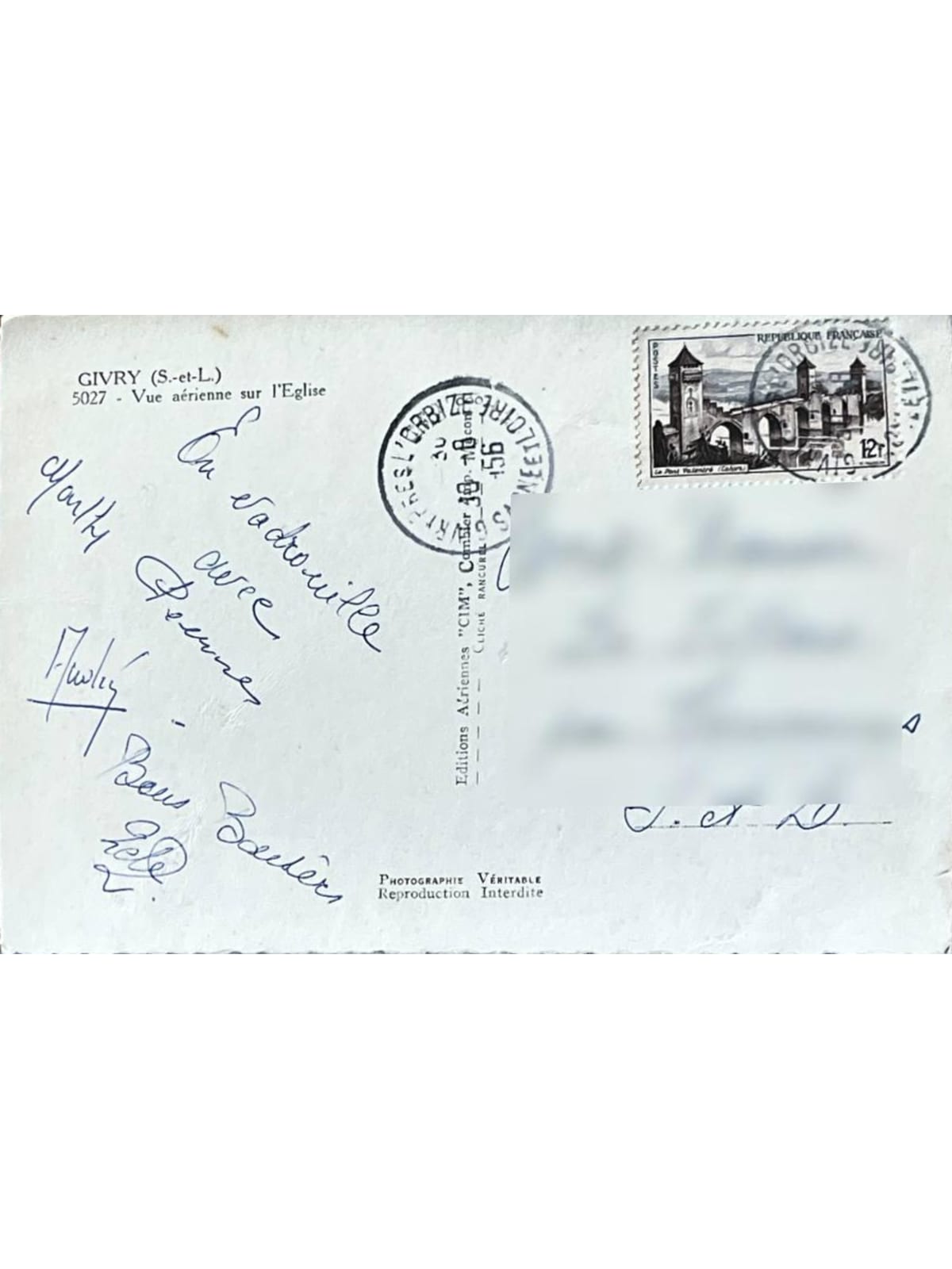 Verso de la carte postale
