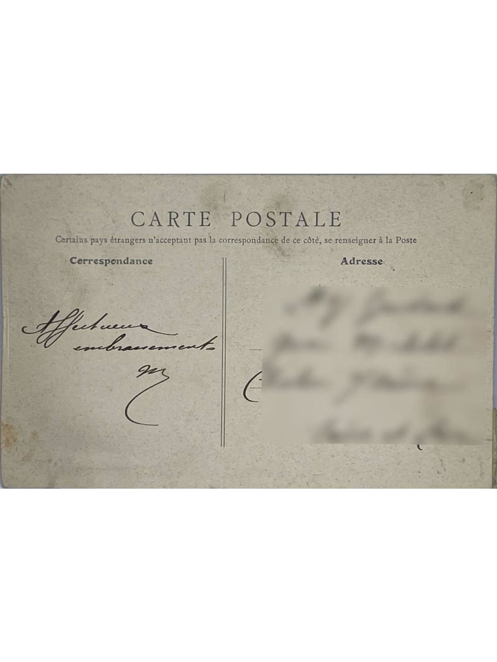 Verso de la carte postale