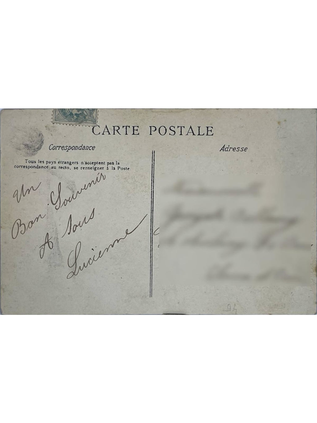 Verso de la carte postale