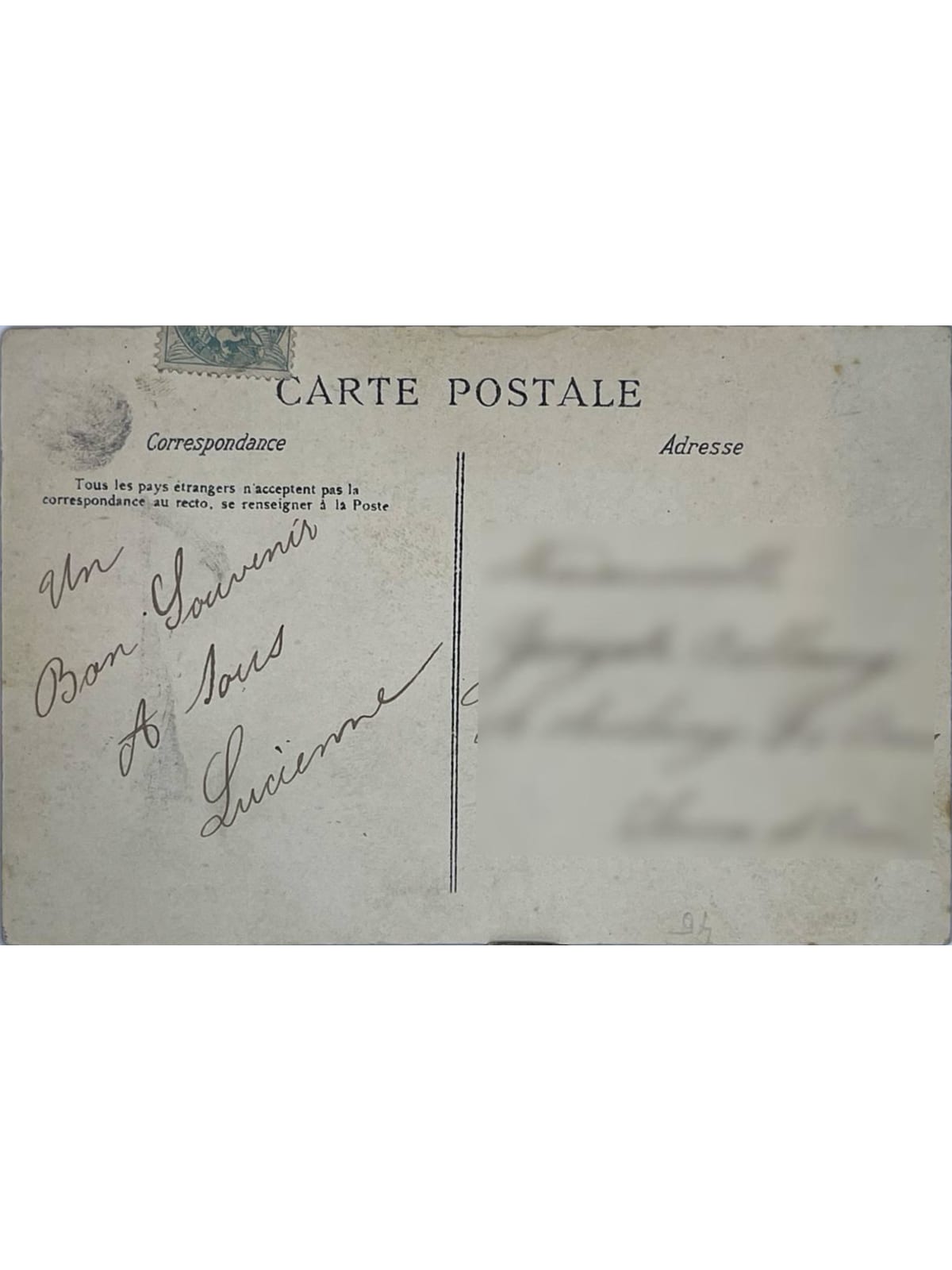 Verso de la carte postale