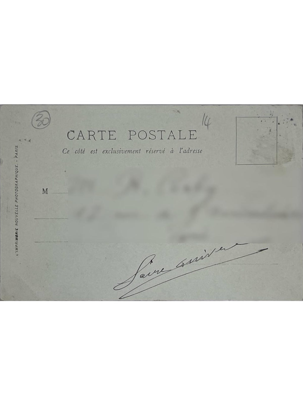 Verso de la carte postale
