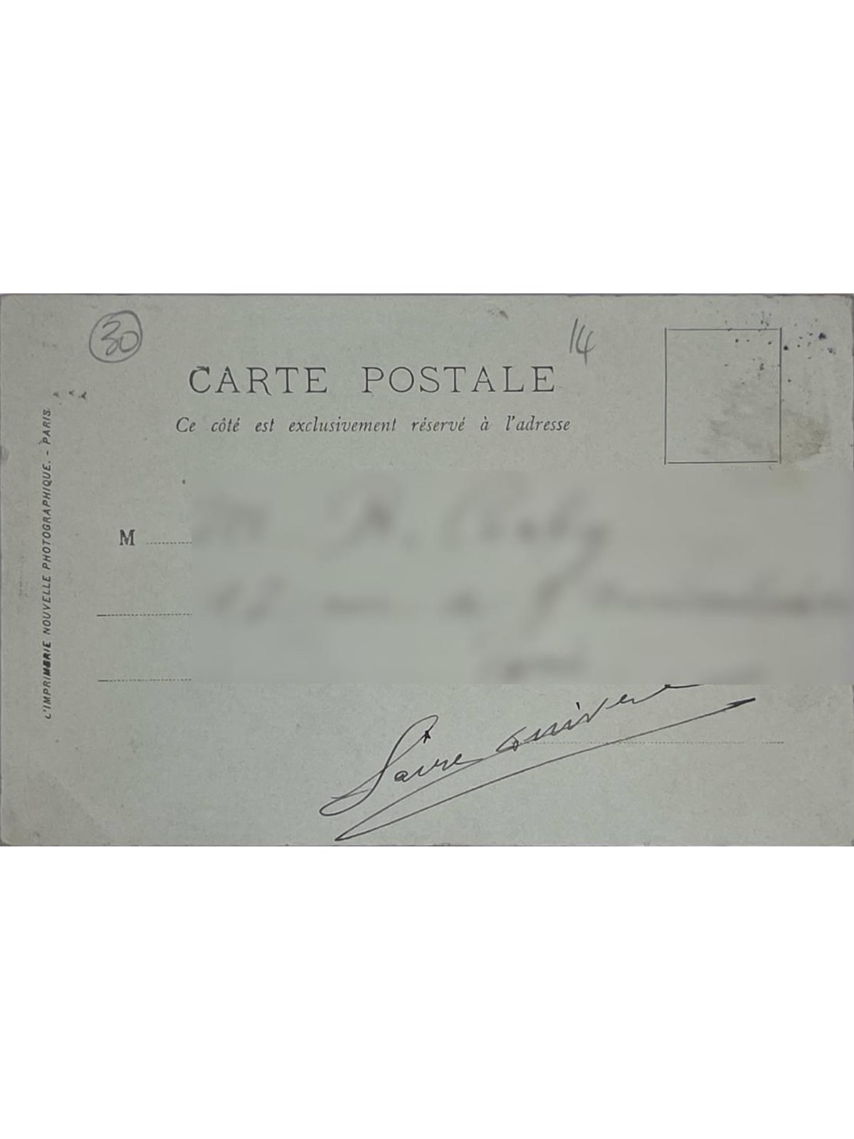 Verso de la carte postale