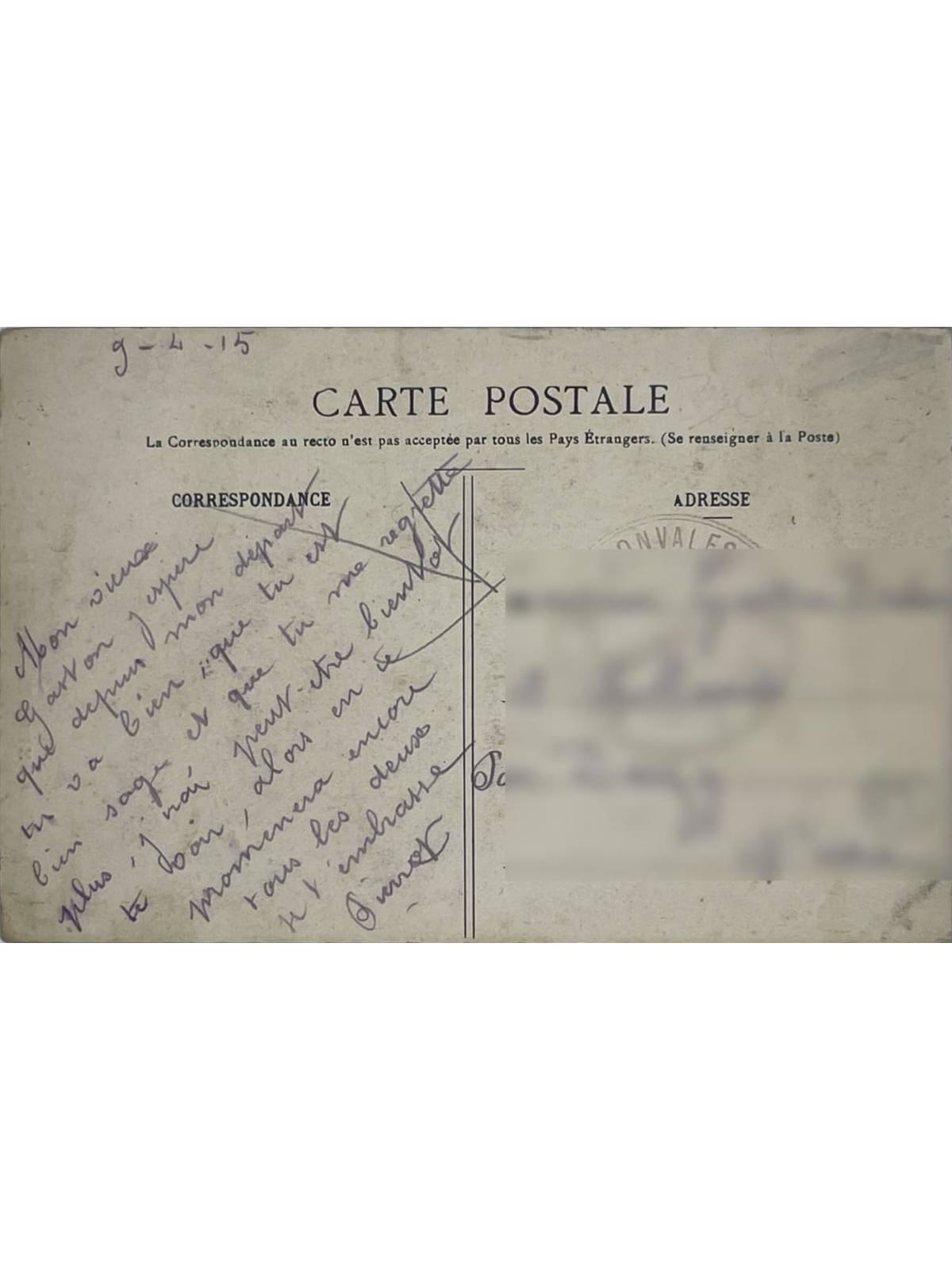 Verso de la carte postale