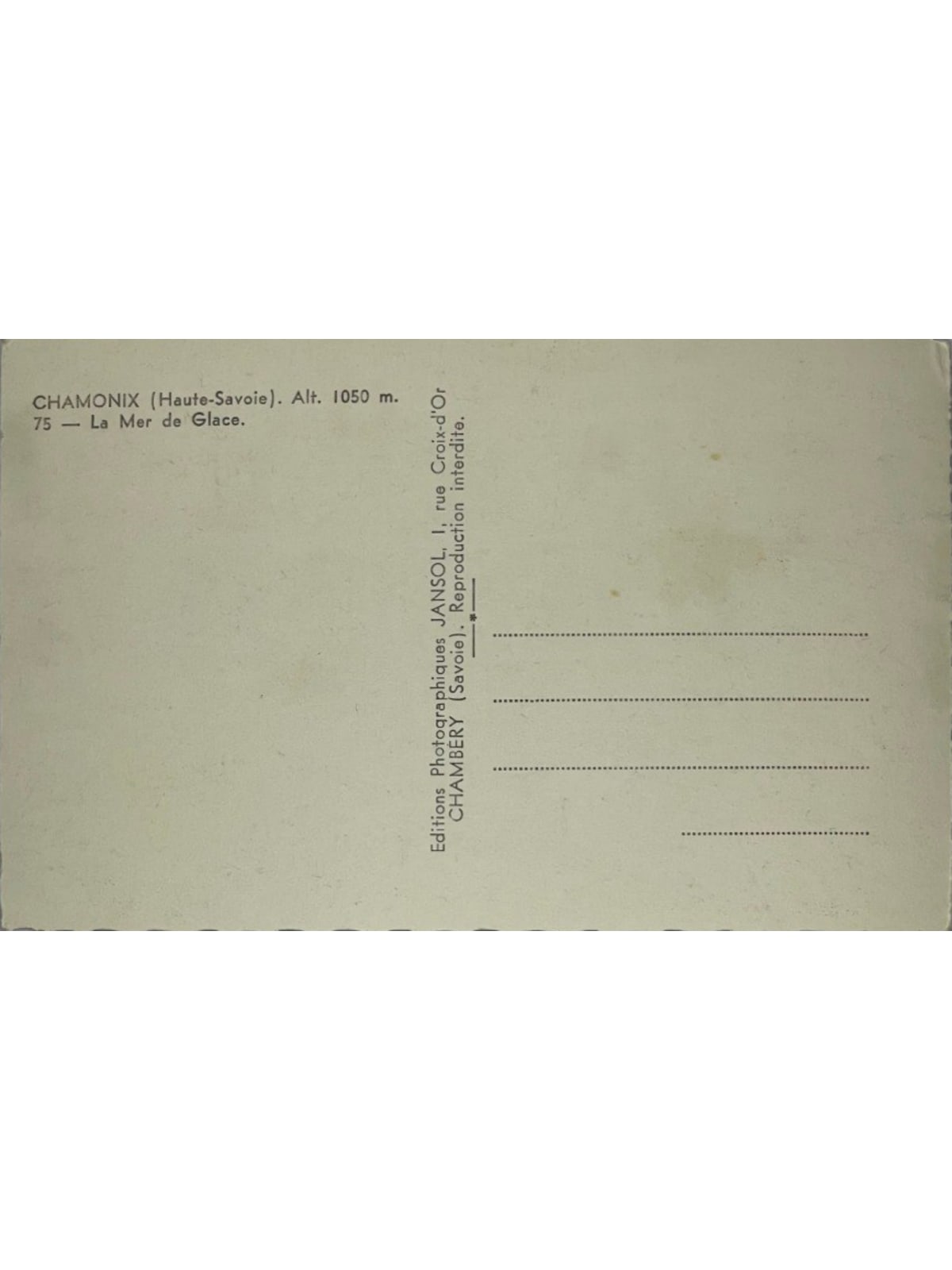 Verso de la carte postale