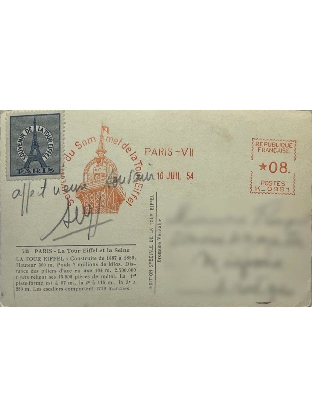 Verso de la carte postale