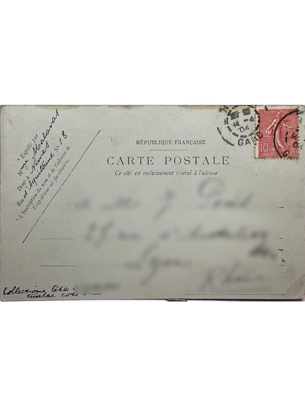 Verso de la carte postale