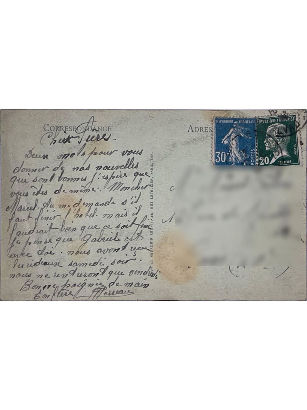 Verso de la carte postale