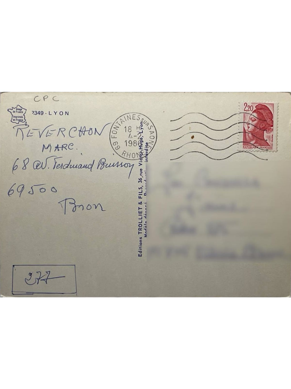 Verso de la carte postale