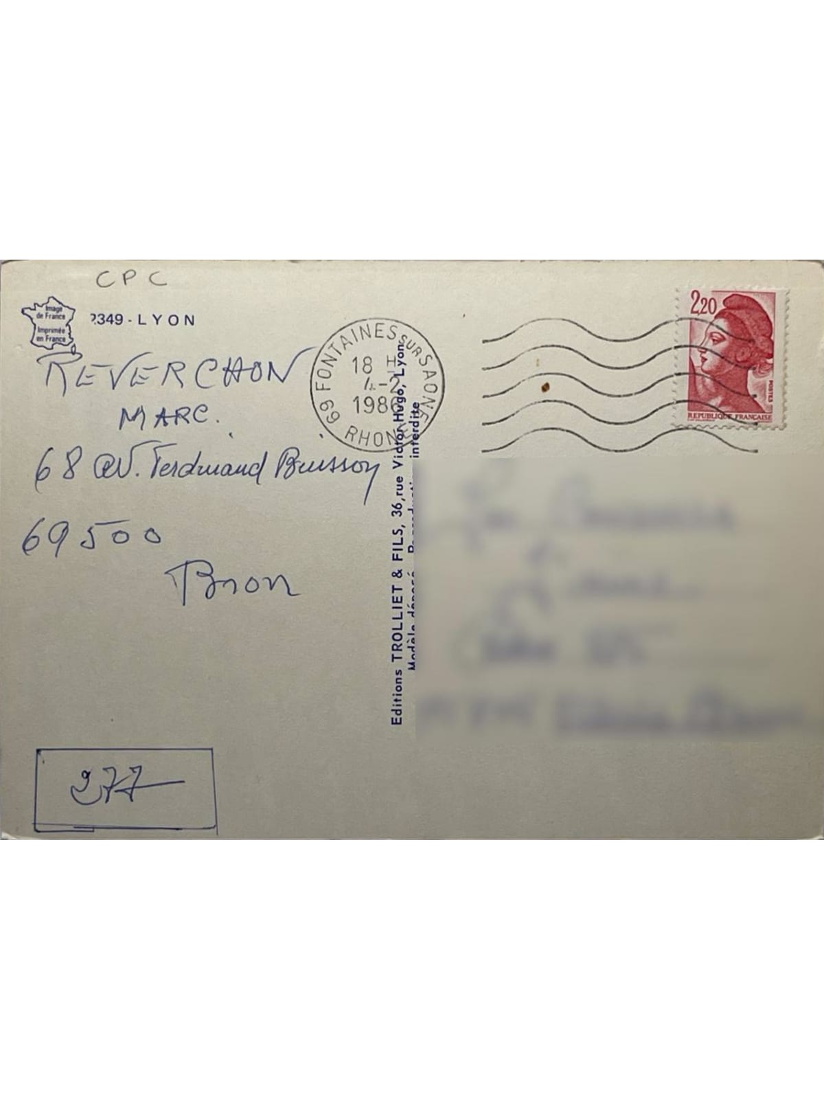 Verso de la carte postale