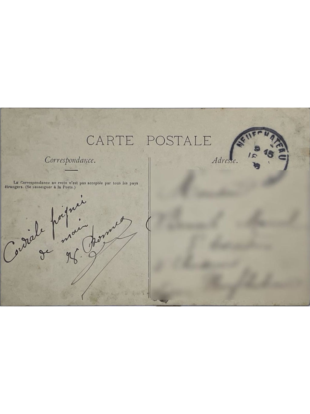 Verso de la carte postale