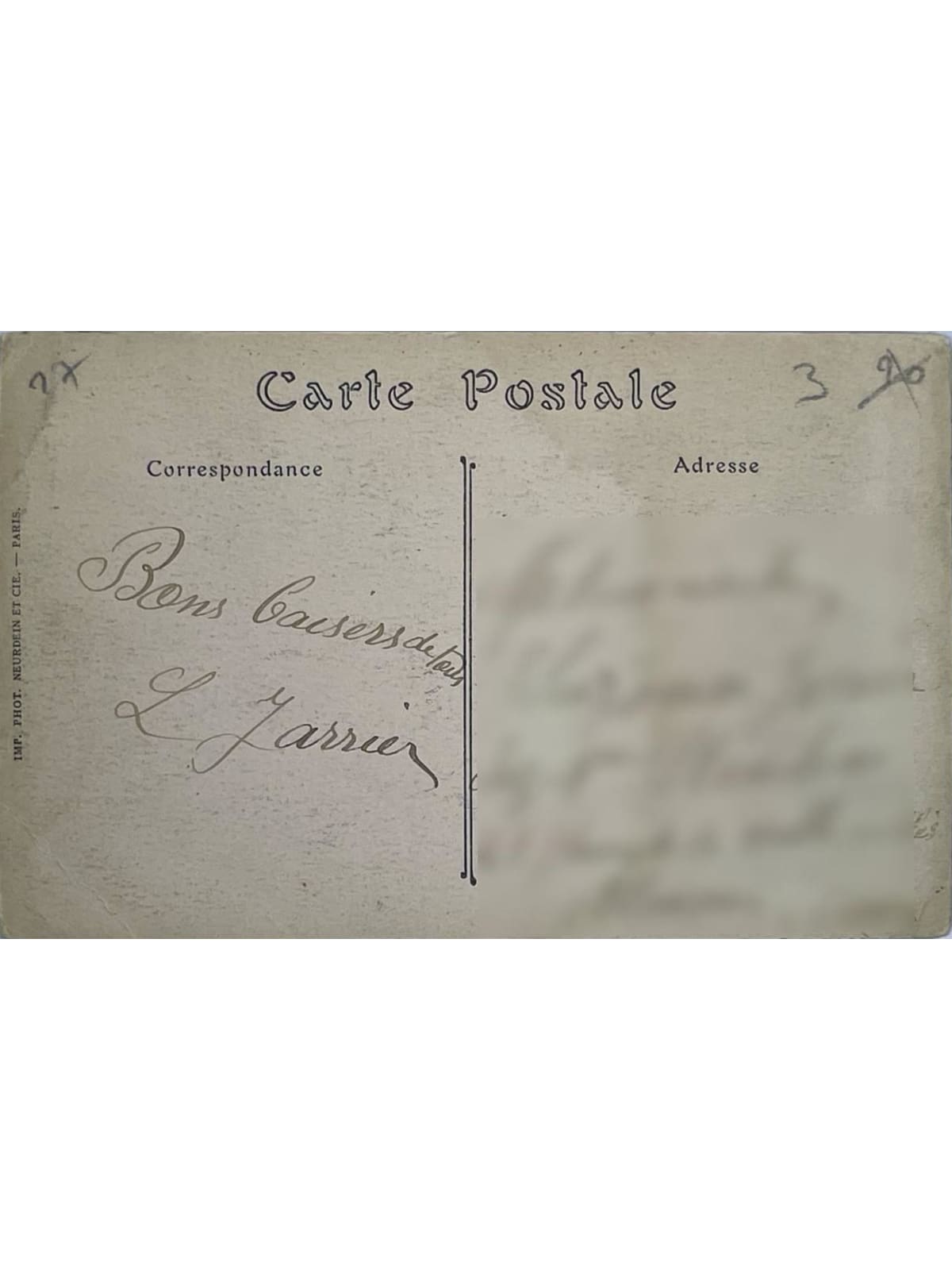 Verso de la carte postale