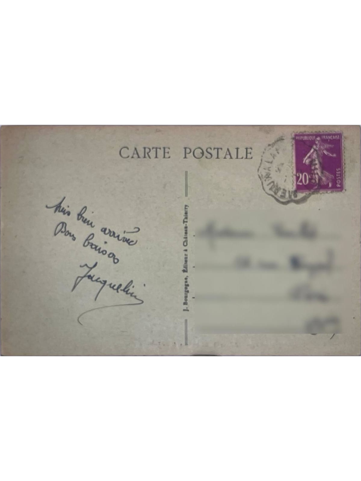 Verso de la carte postale