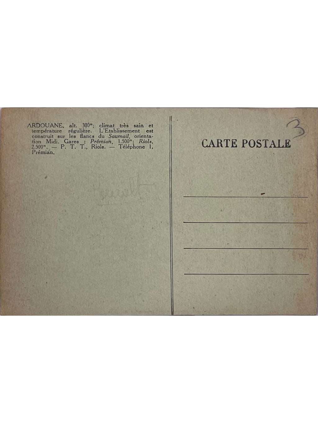 Verso de la carte postale