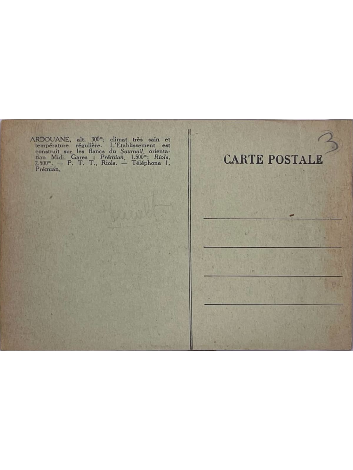 Verso de la carte postale