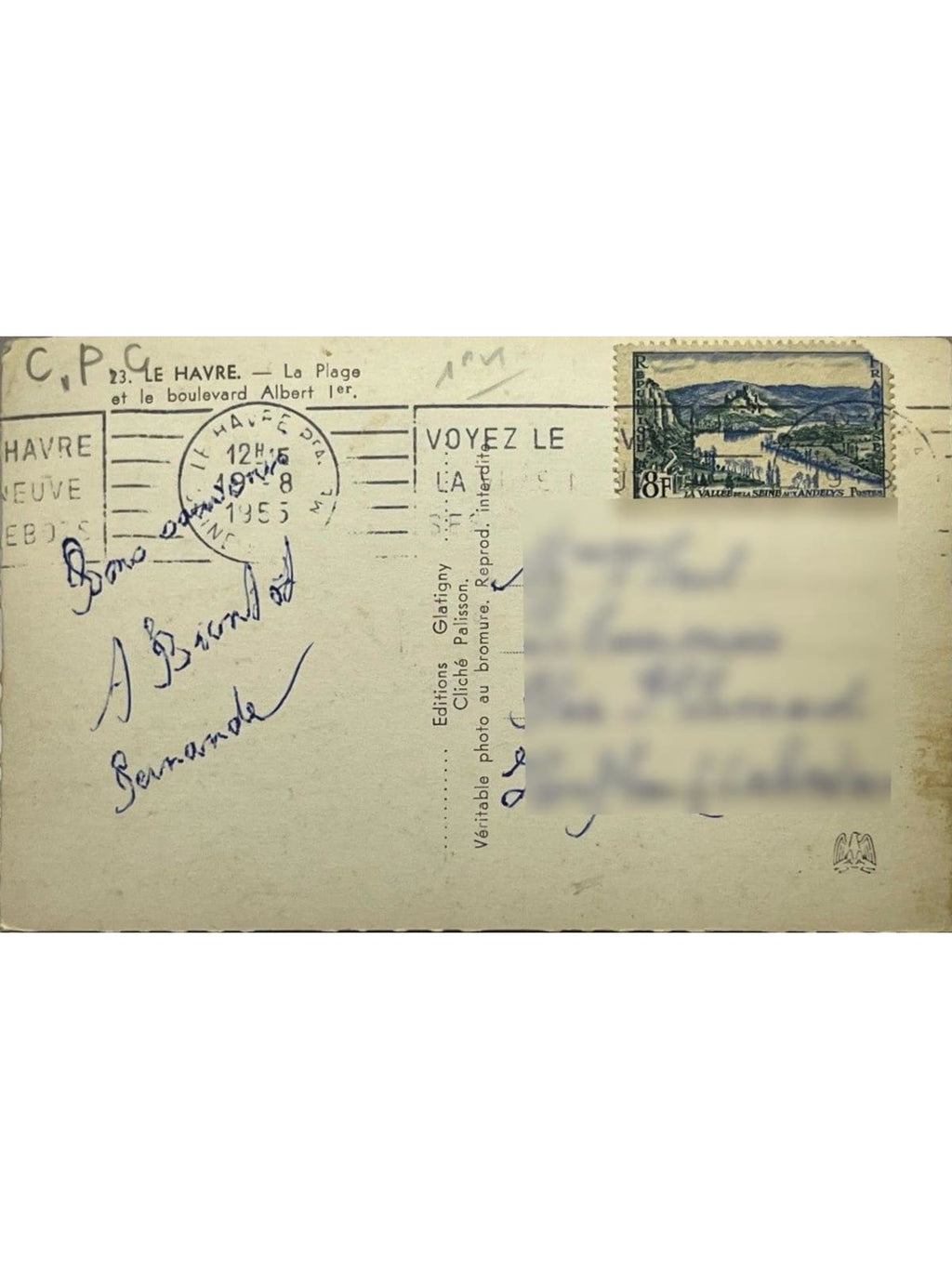 Verso de la carte postale